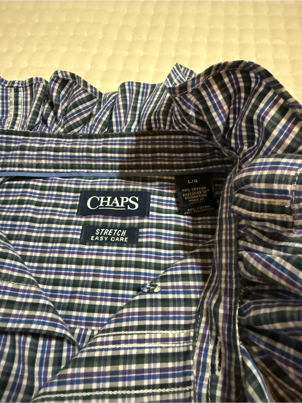 Upcycled Chaps Mens Plaid Button-Down Shirt in Blue, Purple and White - Picture 5 of 11